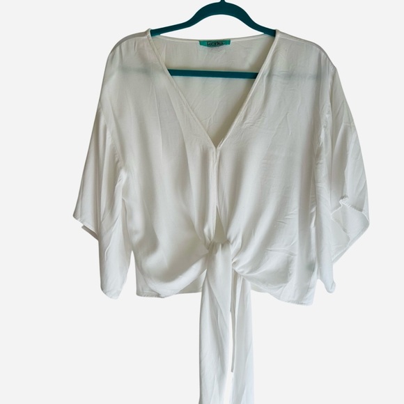 Summer top tie front kimono sleeve deep V - Picture 2 of 10